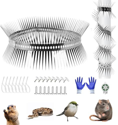 Prelisee Marderabwehr Fallrohr 100 cm Marderschutz Fallrohr Edelstahl Marderabwehr Fallrohrschutz Marder Waschbär Abwehr Marderschreck Stacheldraht Tierabwehr mit Zubehör für Dachrinne,Haus