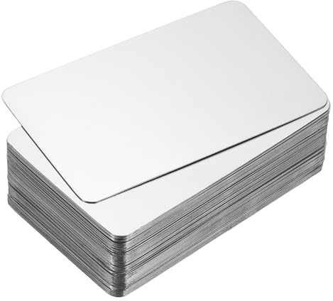 PATIKIL 50 Stück Blanko-Visitenkarten aus Edelstahl, 86x54x0,3mm(Stärke) Hochwertige Metall Visitenkarten für Laserdruck, Hochwertige Haptik, Hohe Härte, Schmutzabweisend, Silber