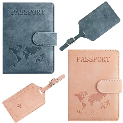 Reisepasshülle, Passport Holder, Pässe Reisedokumente Wallet Organiser, Kofferanhänger, 2 Stück Reisepasshülle & Kofferanhänger Set für Damen Herren, Reisepass Schutzhülle für Bankkarten Bordkarte