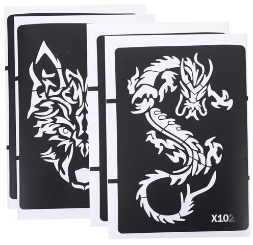 Veemoon 4 Stück Schablonen Tattoo Vorlagen Tiger Drache Wolf Für Airbrush Glitzertattoos Präziser Schnitt Wiederverwendbar Für Männer Frauen