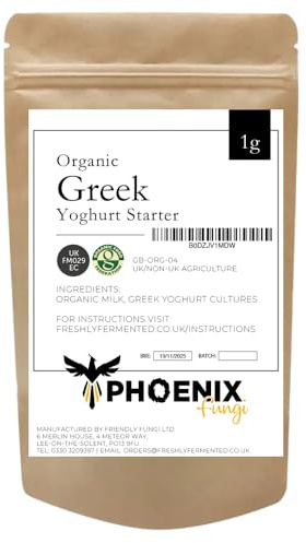 Phoenix Fungi Greek Yogurt Starter Culture – Live Beneficial Bacteria Fermentation – Thick & Creamy Texture – Easy to Use – Reusable & Long-Lasting