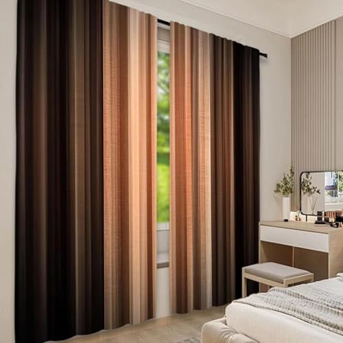 gardinen kinderzimmer BxH/2x140x240cm 2 Stück braune Vorhänge, Bronze, Kupfer, Pfirsich, Hellbraun, Streifen, Bauernhaus, rustikal, Vintage, modernes Dekor für Wohnzimmer, Schlafzimmer, Badezimmer