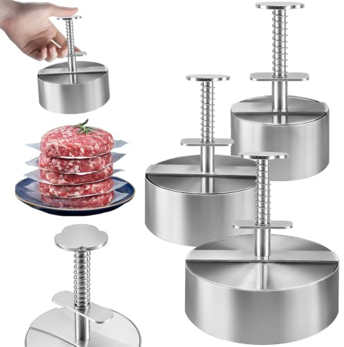3 Pack Adjustable Burger Press Set, Stainless Steel Hamburger Patty Maker, 3 Size Non-Stick Meat Patty Making Molds for Homemade Beef, Vegetables Burgers, BBQ & Grilling (8cm, 11.5cm, 14cm)