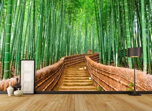 Papier Peint Panoramique Paysage Soie Sur Mesure 3D Peinture Murale De Décoration D'Arrière-Plan En Bambou Vert Et Chemin Forestier 350cmx245cm Chambre Adulte Enfant Zen Poster Geant Mural