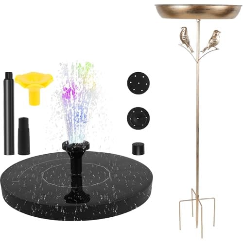 BAODBF Vogeltränke Stehend mit Solar Springbrunnen für Außen, Φ 30 Vintage Vogelbad Garten,Metal Bird Bath,Ultra Rostfrei Robust Langlebig Vintage Vogeltränke Frostsicher Groß für Balkon,Garten