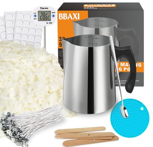 BBAXI Candle Making Kit - 32oz Pouring Pot, 16oz Soy Wax Candle Making | Candle Making Kit for Home Decor&Gift,Contains soy wax&Wooden Wick Holders&Candle Wicks&Thermometer&Spoon for Beginners