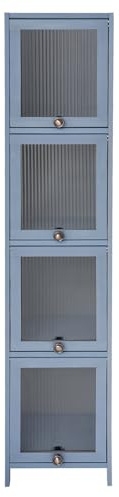 Hanmorfarbi 4-StöCkiger Bambus-Aufbewahrungsschrank Mit KlapptüRen – 30 * 33 * 140cm Kompakter Eckschrank, Geeignet FüR Badezimmer, KüChe Und Wohnzimmer (Grau)