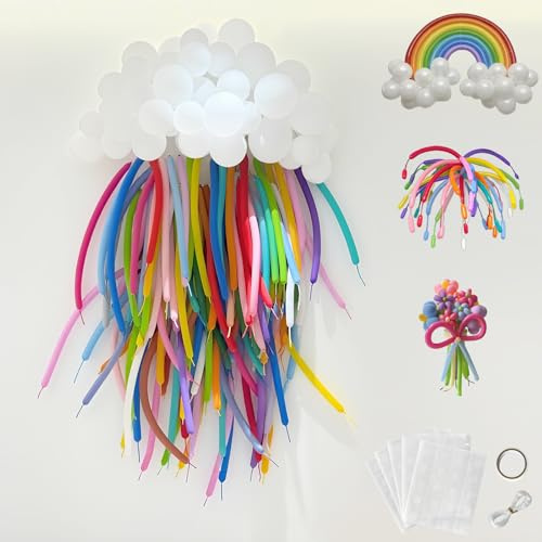 LIANRISES 100 Stück 260Q Modellierballons, und 100 Stück Luftballons Weiß, 12/5 Zoll Matt Latex Ballon, für Babyparty, Valentinstag, Graduierung, Jubiläen, Geburtstag, Weihnachten, Hochzeit Dekoration