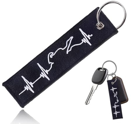 JRYXDS Porte Clé Moto Avec Broderie Double Face Porte Clef Moto Battement De Cœur Pour Voiture Scooter Quad Atv 13X3 Cm Couleur Noir/Blanc