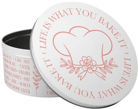 Purely Home Large Pink Cake Tin - Life is What You Bake It Gifts for Bakers - Round Metal Kitchen Storage Container 23 x 10cm