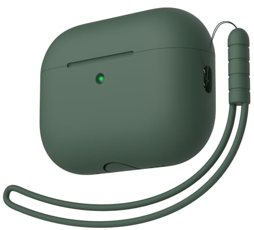 KOKOKA Silikonhülle Kompatibel mit AirPods Pro 3. Generation Hülle Case, Vollschutz, Weiches Silikon Schutzhülle Case für AirPods Pro 3 mit Silikonschlüsselband, Front-LED Sichtbar, Deep Green