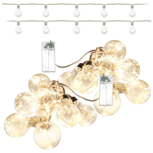 com-four® 2x LED-Lichterkette mit Glühbirnen am Strick, dekorative | warmweißes Licht für stimmungsvolle Raum- & Festdeko