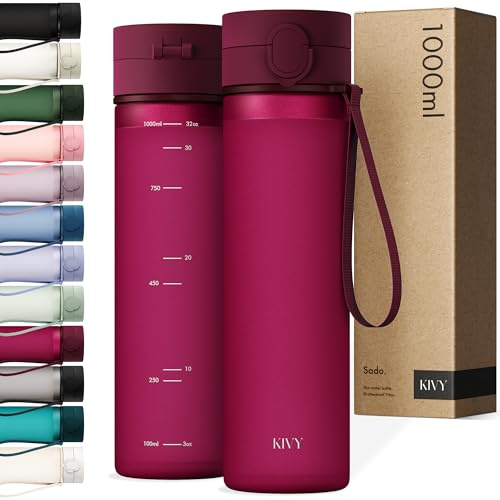 KIVY Tritan Trinkflasche 1l - Kohlensäure geeignet & Auslaufsicher - Für Sport, Schule & Büro - Sport Trinkflasche Gym - Wasserflasche Sprudel geeignet - Sportflasche 1 Liter - BPA Frei