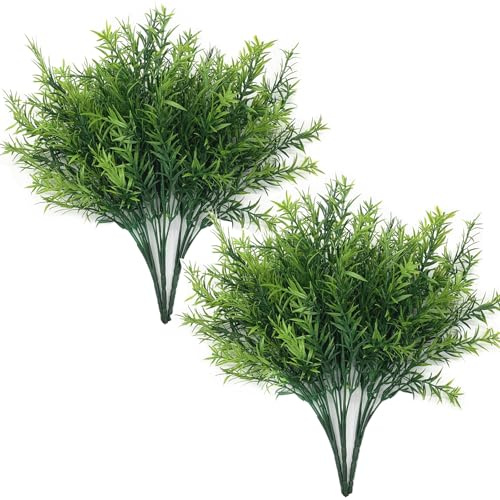 Artificial Plants, Fake Rosemary Shrubs 6 Pack, Faux Fern Stems Plastic Greenery for Indoor Outdoor Decor Home Farmhouse Bushes Garden Grass Porch Patio Wedding Bouquets Vase Filler DIY Decorations