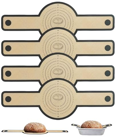 DASHUI 4 Stück Silikon Backmatte für Dutch Oven, Brotschlinge mit Langen Griffen Rund, Backunterlage für Teig, Wiederverwendbare Brotbackmatte Antihaf für Backofen