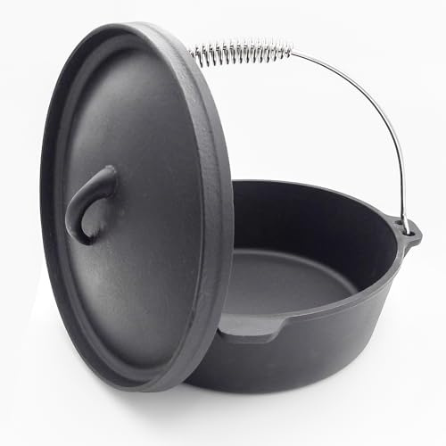 HAMSON Dutch Oven Emailliert | 5,5 Liter, Topf ohne Füße | Gusseisen Topf | Geeignet für X-One System | Schwarz | Kochtopf, Bräter, Feuertopf Gusseisen, Gusseisentopf, Bräter Guss, Guss Töpfe