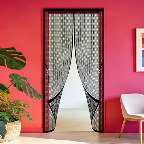Magnetic Screen Fly Doors 73 x 198 cm with Magnetic Closure Screen Door Fly Keeping Out Flies Bug for Home, Bedroom, Living Room, Kitchen, Patio, Black