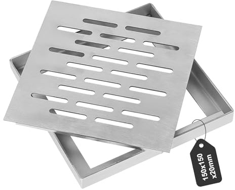 Desagüe cuadrado de suelo, rejilla de desagüe de acero inoxidable, tapa de desagüe de suelo de acero inoxidable con marco, cubierta de desagüe antideslizante para exterior, baño, jardín (150 x 150 x