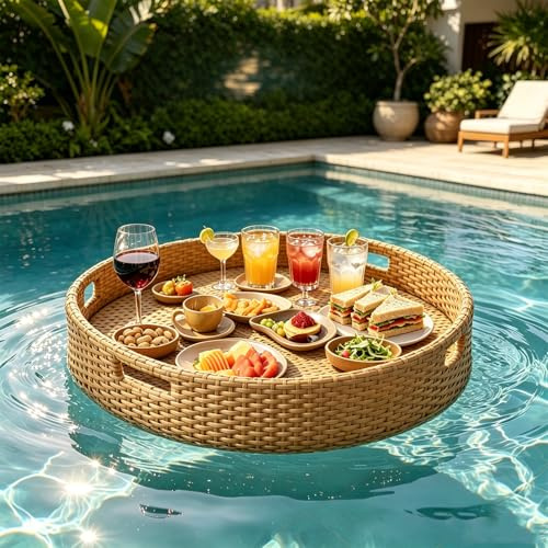 MINEYCHCEY Bandeja Flotante para Piscina para Aperitivos y Bebidas – Resistente a Cloro, Rayos UV y Agua Salada Disfrutar del Verano en la Piscina, SPA, Lago o Playa Circle-Apricot