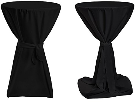 TexDeko® Stehtischhussen Premium mit Schleifenband Blickdicht für Bistrotische Bartische Tisch-Überzug Schwarz Ø 100cm Oeko-TEX Zertifikat