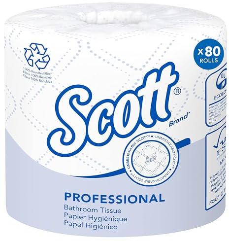 Scott Essential Professional 13217 Papier toilette en vrac 100% fibres recyclées 2 plis standard Blanc 80 rouleaux/étui, 506 feuilles par rouleau