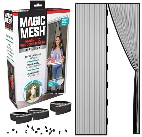 Magic Mesh Deluxe, Black | Magnetic Screen Door, Heavy Duty, Magnetic Closure, Door Net, Patio Screen, Sliding Door Screen, Bug Screen for Doorways, Kid & Pet Friendly | Size 39 x 83 (Pack of 1)