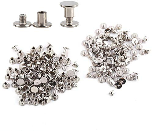 Lot de 100 vis de Reliure Chicago pour Cuir, Ceinture, Portefeuille, Album Photo, 5 x 6 mm Vis pour Reliure en Cuir