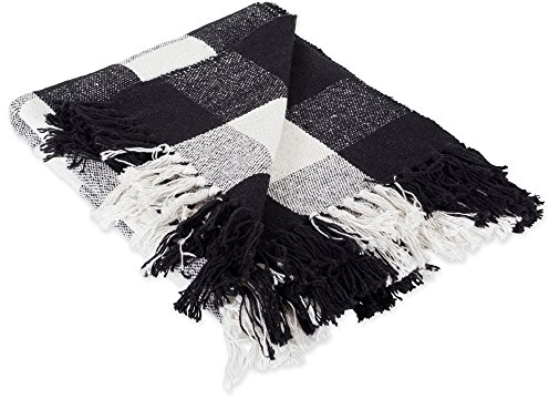 DII Plaid 100% Coton Buffalo Check pour intérieur/extérieur, Camping, Barbecue, Plage, Quotidien, 127 x 152 cm, Noir et Blanc
