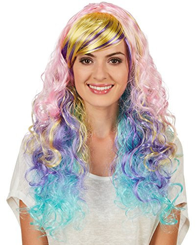 tectake dressforfun Frauenperücke Locken Ombré Pastell | Traumhafter Farbverlauf | Wundervolle, Lange Lockenhaare