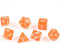shibby 7 polyedrische Würfel für Rollen- und Tabletopspiele in transparent / orange mit Beutel, 7cm x 9cm