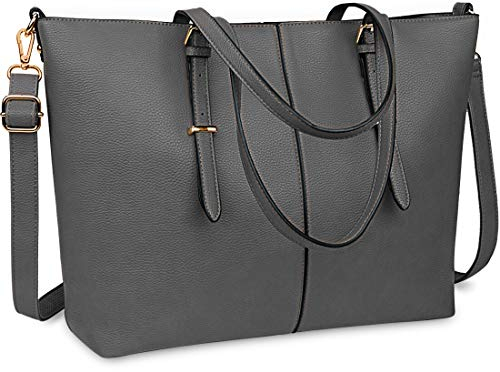 NUBILY Laptop Damen Handtasche 15,6 Zoll Shopper Handtasche Grau Elegant Leder Taschen Große Leichte Frauen Handtasche für Business/Schule/Einkauf