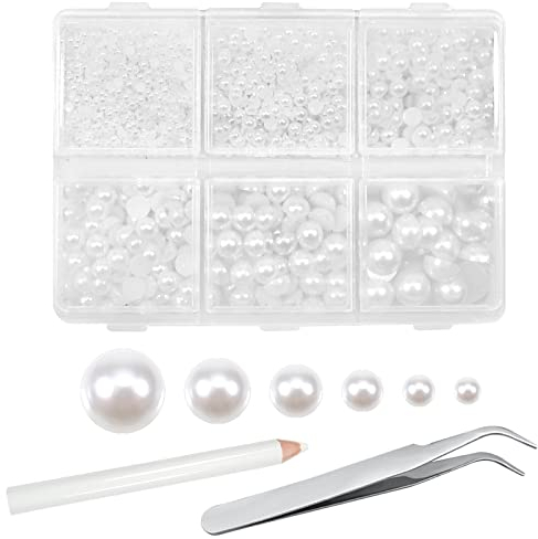 TOAOB 5000 Pezzi Mezze Perle Semicircolari Biancho Resina ABS Cabochon Piatta Perline Plastica Bead 2mm 3mm 4mm 5mm 6mm 8mm per Decorazioni Scrapbooking Nail Art Fai da Te Artigianato Bigiotteria