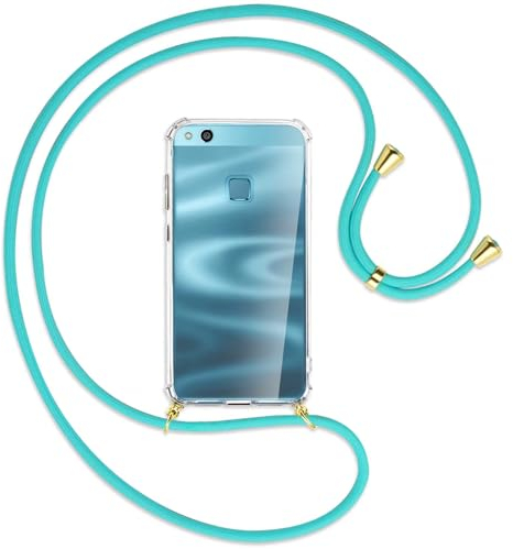 mtb more energy Handykette kompatibel mit Huawei P10 Lite (was-LX1, 5.2'') - türkis/Gold - Smartphone Hülle zum Umhängen - Anti Shock Full TPU Case