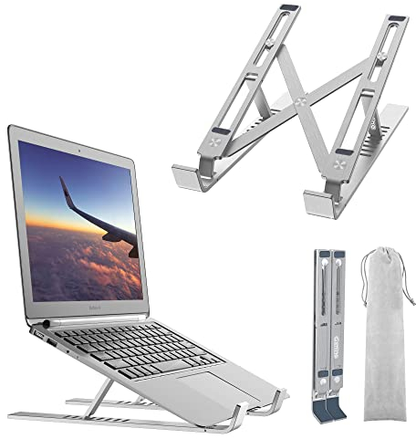 Gshine Laptop Stand, Foldable Aluminum Computer Riser, Ergonomic Height Angle Adjustable, Notebook Computer Holder, Compatible with MacBook Air Pro, Dell XPS, Lenovo More 10-15.6 Laptops – Silver