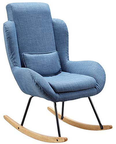 KADIMA DESIGN Schaukelstuhl Lavant Relaxsessel Blau Schwingsessel Stoff Schwingstuhl
