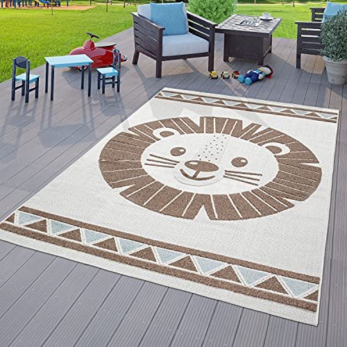 TT Home Kinderzimmer Outdoor Teppich Kinder Spielteppich 3D Optik Modern Löwe Beige, Größe:160x220 cm