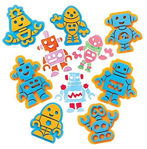 Baker Ross FE383 Roboter Schaumstoff Stempel Set - 10er Pack, Bastel Stempel für Kinder, Bastelset für Kinder