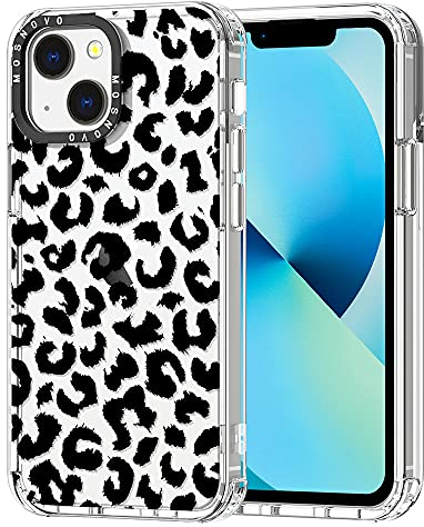 MOSNOVO für iPhone 13 Mini Hülle – Durchsichtige, schlanke, stoßfeste TPU+PC-Handyhülle, [6,6 Fuß Fallschutz/Anti-Abziehen] - Schwarzer Leoparden-Print