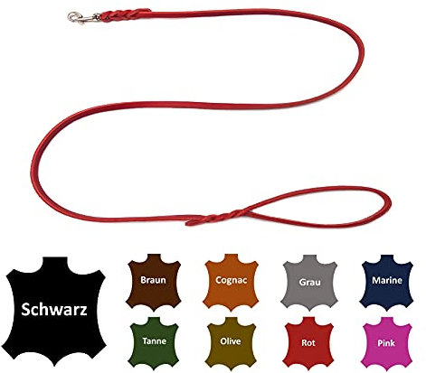 Hundeleine Fettleder kleine Hunde/große Hunde MIT Handschlaufe Made IN Germany 1m - 5m (2m X 8mm, Rot)