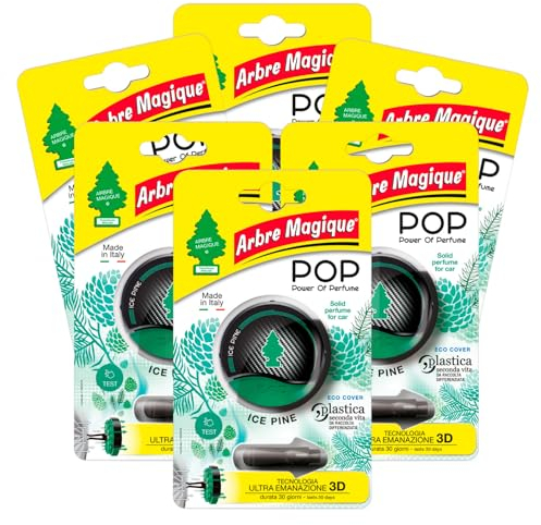 Arbre Magique POP, parfum auto solide, parfum glace pin ou vert menthe, parfums assortis, parfum décidé et frais, durée jusqu'à 30 jours, design italien, lot de 6 pièces