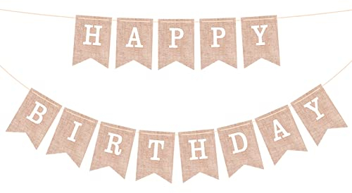metagio Banderole Joyeux Anniversaire Lavable Décoration Anniversaire Réutilisable Birthday Bannière Banderole Guirlande Happy Birthday Bannière en Toile de Jute Happy Birthday Enfant Adulte