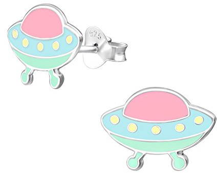 Laimons Mädchen Kids Kinder-Ohrstecker Ohrringe Kinderschmuck UFO Raumschiff Fliegende Untertasse 13 mm x 8 mm mint rosa aus Sterling Silber 925