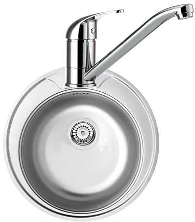 Edelstahlspüle »RUND«, aus Edelstahl, inkl. Niederdruck Spültischarmatur, Komplett-Set, rund, 48 cm, mit Flansch, Ablaufgarnitur
