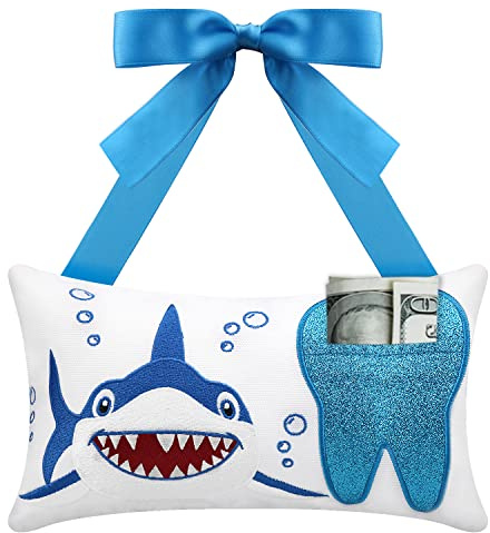 Malihome Zahnfee-Kissen mit Tasche für Mädchen und Jungen, Kinder-Zahnkissen, Zahnfee-Geschenke, Zahn-Andenken-Beutel, 21,8 x 12,2 cm (für Jungen)