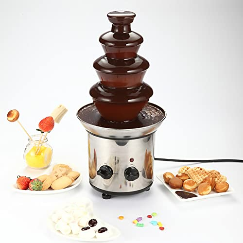 LMEIL Chocolate Fountain, 4 Tier Hot Chocolate Fondue Fountain Machine Stainless Steel Melting Tower 2kg Capacity for Chocolate Candy, Ranch, Nacho Cheese