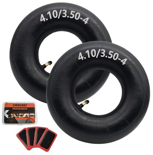 Swagnaz Lot de 2 chambres à air 4.10 de 8,9 à 10,2 cm pour scooter électrique à trois roues et quatre roues 4,10/3,50-4, VTT, brouette, tondeuse à gazon, remorque, valve de pliage de rechange robuste