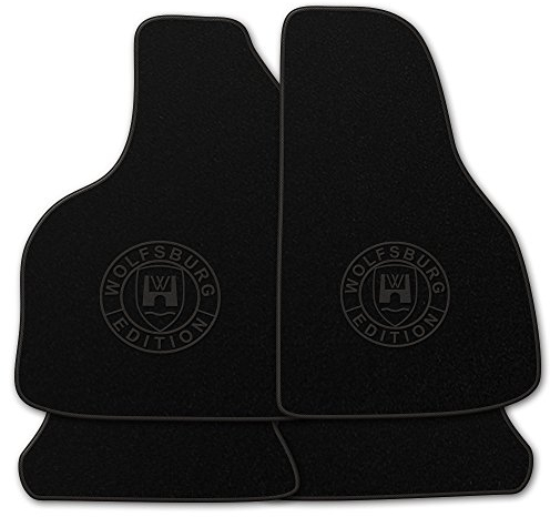 AUTOTEPPICH-Stylers Velours Schwarze Fußmatten passend für VW Golf 3 Cabriolet 1993-1998 mit Logo Wolfsburg Edition WOB und Rand in anthrazt
