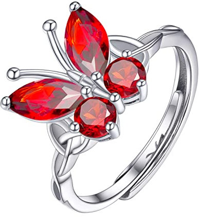 PROSILVER 925 Silber Ring für Damen Schmetterling Geburtsstein Trauring Hochzeitsring synthetischer Granat orangeroter Zirkonia Verlobungsring Ehering Schmuck