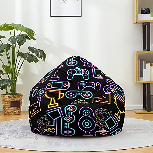 Fansu Puff, 3D Máquina Juego Imprime Puff con Asa, Salon Bean Bag para Adultos y Niños, Puf Sin Relleno, Puff Infantiles para Uso Interior y Exterior (80x90cm,Máquinas Juego neón)