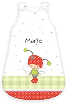 Herding babybest Baby-Schlafsack, Käferchen-Motiv, Personalisiert mit Namen (bestickt), 90 cm, 100% Baumwolle